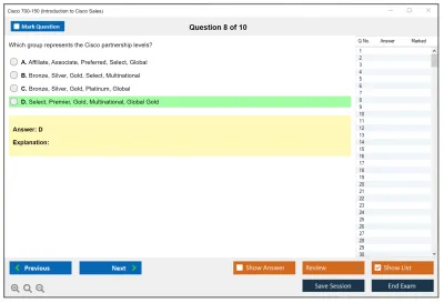 Cisco 700-150 Introduction to Cisco Sales Practice test exam simulator test engine exam Prep practice test questions answers Image 8