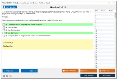 Adobe AD0-E121 Adobe Experience Manager Sites Business Practitioner Expert Practice test exam simulator test engine exam Prep practice test questions answers Image 2