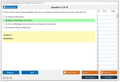 Cisco 300-075 Implementing Cisco IP Telephony &amp; Video, Part 2 v1.0 Practice test exam simulator test engine exam Prep practice test questions answers Image 17