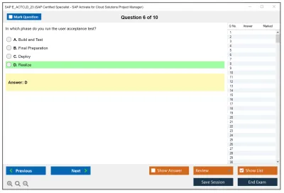 SAP E_ACTCLD_23 SAP Certified Specialist - SAP Activate for Cloud Solutions Project Manager Practice test exam simulator test engine exam Prep practice test questions answers Image 6
