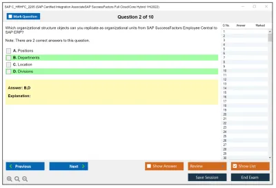SAP C_HRHFC_2205 SAP Certified Integration AssociateSAP SuccessFactors Full Cloud/Core Hybrid 1H/2022 Practice test exam simulator test engine exam Prep practice test questions answers Image 2