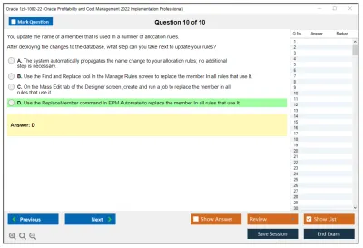 Oracle 1z0-1082-22 Oracle Profitability and Cost Management 2022 Implementation Professional Practice test exam simulator test engine exam Prep practice test questions answers Image 10
