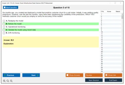 Oracle 1z0-1110-22 Oracle Cloud Infrastructure Data Science 2022 Professional Practice test exam simulator test engine exam Prep practice test questions answers Image 5