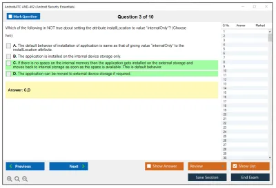 Android AND-402 Android Security Essentials Practice test exam simulator test engine exam Prep practice test questions answers Image 3
