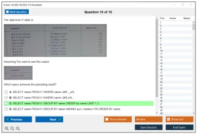 Oracle 1z0-882 MySQL 5.6 Developer Practice test exam simulator test engine exam Prep practice test questions answers Image 10