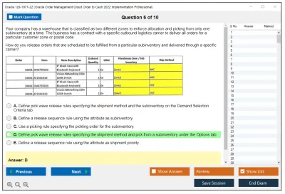 Oracle 1z0-1077-22 Oracle Order Management Cloud Order to Cash 2022 Implementation Professional Practice test exam simulator test engine exam Prep practice test questions answers Image 6