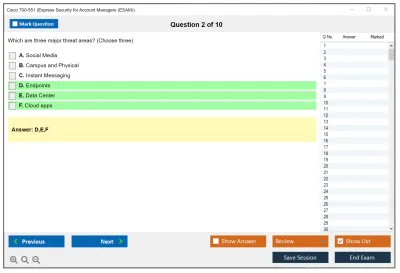 Cisco 700-551 Express Security for Account Managers (ESAM) Practice test exam simulator test engine exam Prep practice test questions answers Image 2