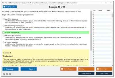 Test Prep CLEP-Composition-and-Literature CLEP Composition and Literature: American Literature, English Literature, Humanities Practice test exam simulator test engine exam Prep practice test questions answers Image 13