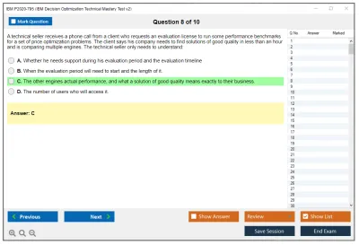 IBM P2020-795 IBM Decision Optimization Technical Mastery Test v2 Practice test exam simulator test engine exam Prep practice test questions answers Image 8