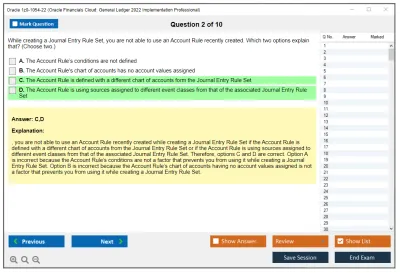 Oracle 1z0-1054-22 Oracle Financials Cloud: General Ledger 2022 Implementation Essentials Practice test exam simulator test engine exam Prep practice test questions answers Image 2