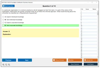 BCS FBA15 BCS Foundation Certificate in Business Analysis Practice test exam simulator test engine exam Prep practice test questions answers Image 5