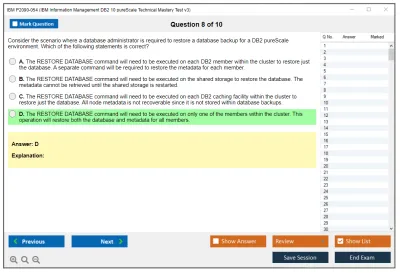 IBM P2090-054 IBM Information Management DB2 10 pureScale Technical Mastery Test v3 Practice test exam simulator test engine exam Prep practice test questions answers Image 8