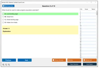 Marketo MCE Marketo Certified Expert Exam Practice test exam simulator test engine exam Prep practice test questions answers Image 8