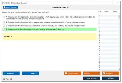 CIW 1D0-635 CIW JavaScript Specialist Practice test exam simulator test engine exam Prep practice test questions answers Image 10