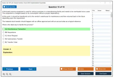 Oracle 1z0-1073-20 Oracle Inventory Cloud 2020 Implementation Essentials Practice test exam simulator test engine exam Prep practice test questions answers Image 10