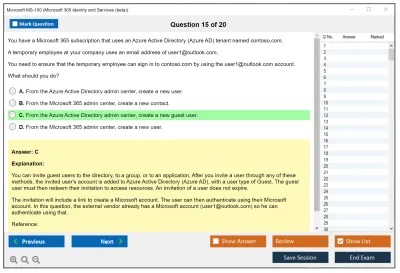 Microsoft MS-100 Microsoft 365 Identity and Services Practice test exam simulator test engine exam Prep practice test questions answers Image 15