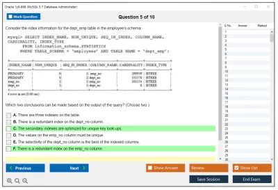 Oracle 1z0-888 MySQL 5.7 Database Administrator Practice test exam simulator test engine exam Prep practice test questions answers Image 5