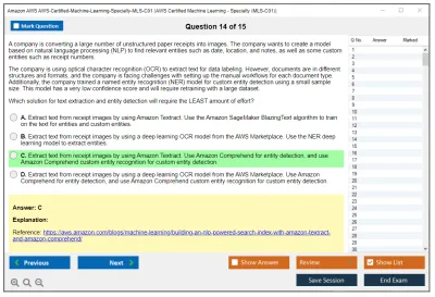 Amazon AWS AWS-Certified-Machine-Learning-Specialty-MLS-C01 AWS Certified Machine Learning - Specialty Practice test exam simulator test engine exam Prep practice test questions answers Image 14