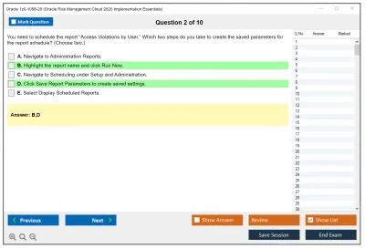 Oracle 1z0-1058-20 Oracle Risk Management Cloud 2020 Implementation Essentials Practice test exam simulator test engine exam Prep practice test questions answers Image 2