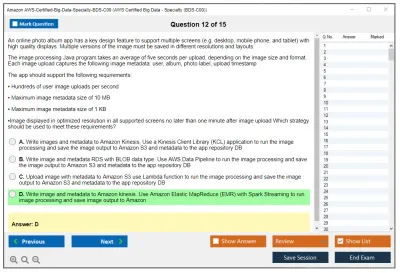 Amazon AWS AWS-Certified-Big-Data-Specialty-BDS-C00 AWS Certified Big Data - Specialty (BDS-C00) Practice test exam simulator test engine exam Prep practice test questions answers Image 12