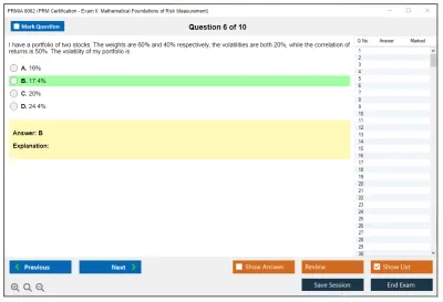 PRMIA 8002 PRM Certification - Exam II: Mathematical Foundations of Risk Measurement Practice test exam simulator test engine exam Prep practice test questions answers Image 6
