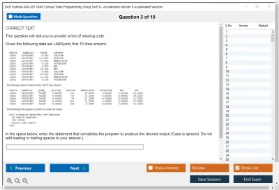 SAS Institute A00-281 SAS Clinical Trials Programming Using SAS 9 - Accelerated Version 9 Accelerated Version Practice test exam simulator test engine exam Prep practice test questions answers Image 3