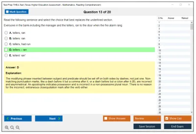 Test Prep THEA-Test Texas Higher Education Assessment - Mathematics, Reading Comprehension Practice test exam simulator test engine exam Prep practice test questions answers Image 13