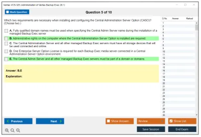 Veritas VCS-325 Administration of Veritas Backup Exec 20.1 Practice test exam simulator test engine exam Prep practice test questions answers Image 5