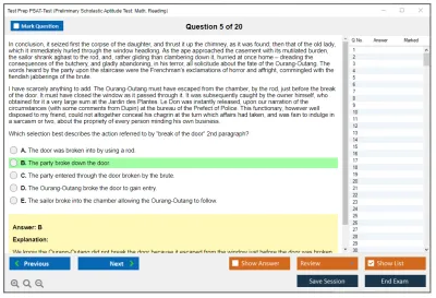 Test Prep PSAT-Test Preliminary Scholastic Aptitude Test: Math, Reading Practice test exam simulator test engine exam Prep practice test questions answers Image 5