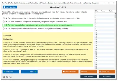 Test Prep CPA-Test Certified Public Accountant Test: Auditing and Attestation, Business Environment and Concepts, Financial Accounting and Reporting, Regulation Practice test exam simulator test engine exam Prep practice test questions answers Image 2