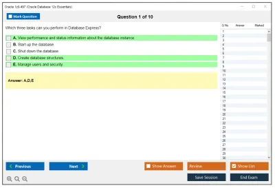 Oracle 1z0-497 Oracle Database 12c Essentials Practice test exam simulator test engine exam Prep practice test questions answers Image 1
