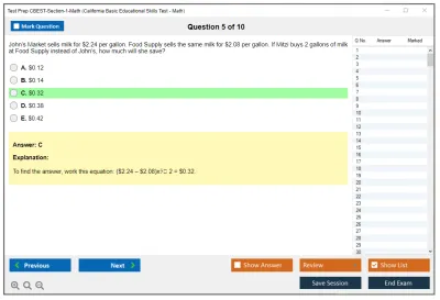 Test Prep CBEST-Section-1-Math California Basic Educational Skills Test - Math Practice test exam simulator test engine exam Prep practice test questions answers Image 5