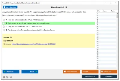 Avaya 6210 Avaya Aura Contact Center Implementation Exam Practice test exam simulator test engine exam Prep practice test questions answers Image 6