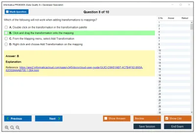 Informatica PR000005 Data Quality 9.x Developer Specialist Practice test exam simulator test engine exam Prep practice test questions answers Image 8