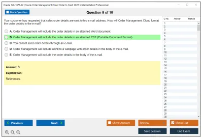 Oracle 1z0-1077-22 Oracle Order Management Cloud Order to Cash 2022 Implementation Professional Practice test exam simulator test engine exam Prep practice test questions answers Image 9