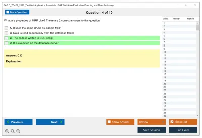 SAP C_TS422_2020 Certified Application Associate - SAP S/4HANA Production Planning and Manufacturing Practice test exam simulator test engine exam Prep practice test questions answers Image 4