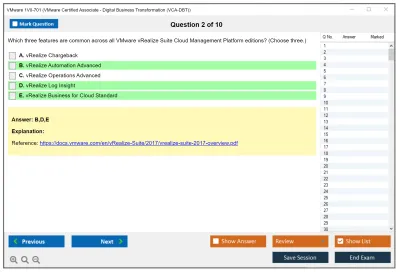 VMware 1V0-701 VMware Certified Associate - Digital Business Transformation (VCA-DBT) Practice test exam simulator test engine exam Prep practice test questions answers Image 2
