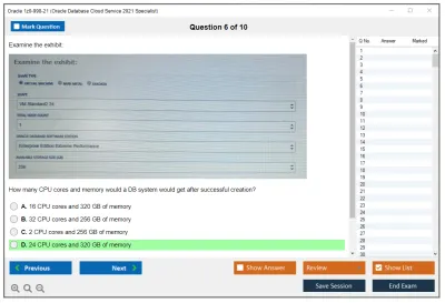 Oracle 1z0-998-21 Oracle Database Cloud Service 2021 Specialist Practice test exam simulator test engine exam Prep practice test questions answers Image 6