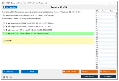 Citrix 1Y0-241 Deploy and Manage Citrix ADC with Traffic Management Practice test exam simulator test engine exam Prep practice test questions answers Image 10