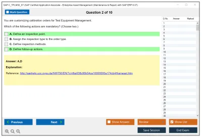 SAP C_TPLM30_67 SAP Certified Associate - SAP Maintenance & Repair with ERP 6.0 EHP7 Practice test exam simulator test engine exam Prep practice test questions answers Image 2