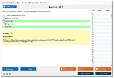 Oracle 1z0-340-22 Oracle Eloqua Marketing 2022 Implementation Professional Practice test exam simulator test engine exam Prep practice test questions answers Image 4