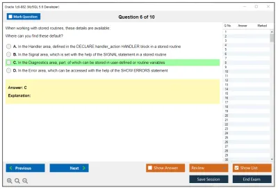 Oracle 1z0-882 MySQL 5.6 Developer Practice test exam simulator test engine exam Prep practice test questions answers Image 6