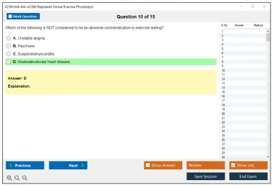 ACSM 040-444 ACSM Registered Clinical Exercise Physiologist Practice test exam simulator test engine exam Prep practice test questions answers Image 10