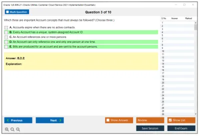 Oracle 1z0-996-21 Oracle Utilities Customer Cloud Service 2021 Implementation Essentials Practice test exam simulator test engine exam Prep practice test questions answers Image 3