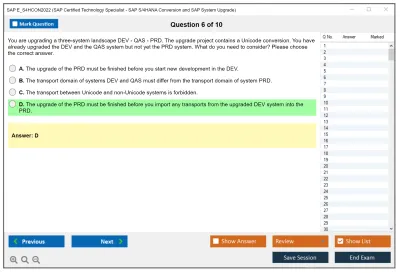 SAP E_S4HCON2022 SAP Certified Technology Specialist - SAP S/4HANA Conversion and SAP System Upgrade Practice test exam simulator test engine exam Prep practice test questions answers Image 6