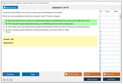 Salesforce CRT-550 Salesforce Certified Marketing Cloud Consultant Practice test exam simulator test engine exam Prep practice test questions answers Image 3