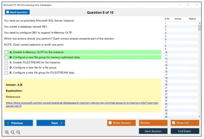 Microsoft 70-765 Provisioning SQL Databases Practice test exam simulator test engine exam Prep practice test questions answers Image 6