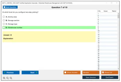 SAP C_S4EWM_1909 SAP Certified Application Associate - Extended Warehouse Management with SAP S/4HANA Practice test exam simulator test engine exam Prep practice test questions answers Image 7
