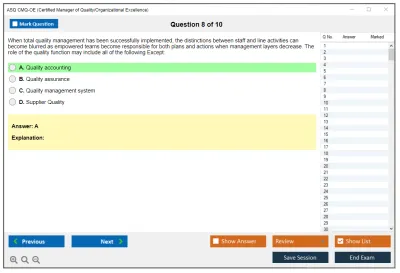 ASQ CMQ-OE Certified Manager of Quality/Organizational Excellence Exam Practice test exam simulator test engine exam Prep practice test questions answers Image 8