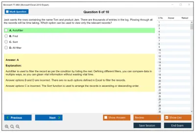 Microsoft 77-888 Microsoft Excel 2010 Expert Practice test exam simulator test engine exam Prep practice test questions answers Image 6